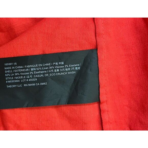 Theory Belted Shirt Dress in Stretch Linen Poppy Short Sleeve Size 4 NEW - Picture 14 of 14